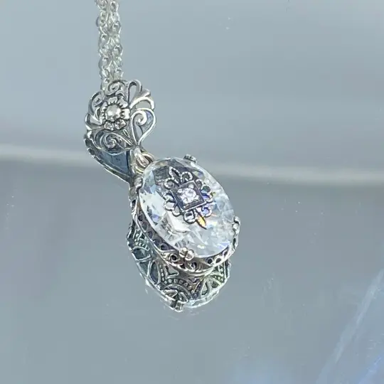White Topaz Pendant, Embellished Edwardian Jewelry #P70e