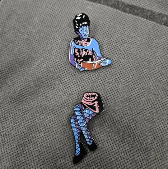 Beetlejuice Cut in half lady enamel pin, collector pin, battle jacket pin
