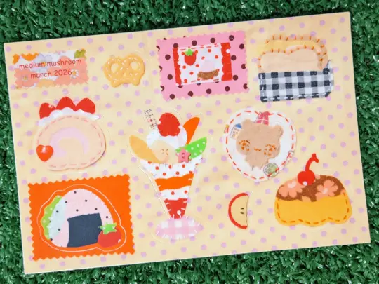 march 2026 "embroidered snacks" vinyl sticker sheet
