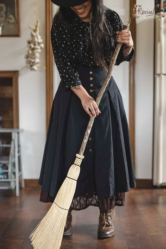 Long Lacey Jean Skirt in Black