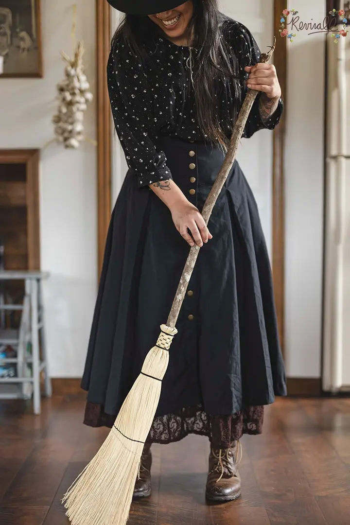 Long Lacey Jean Skirt in Black