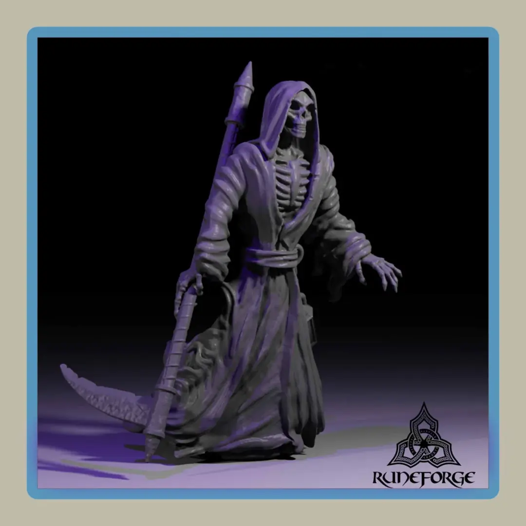 render of 28mm miniature undead reaper floating