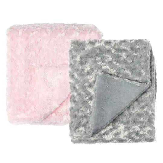 Baby Mode Baby Boys and Baby Girls 2 Pack Curly Plush Baby Blankets, Pink and Gray