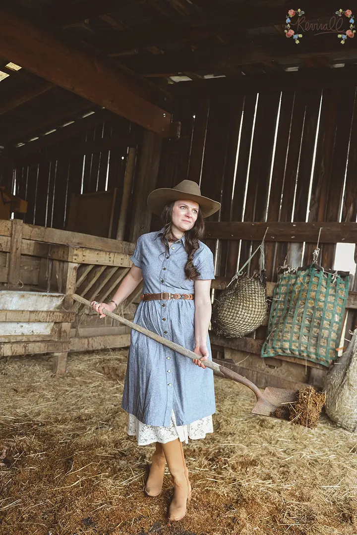 Short Sleeve Chore Dress in Chambray – Medium