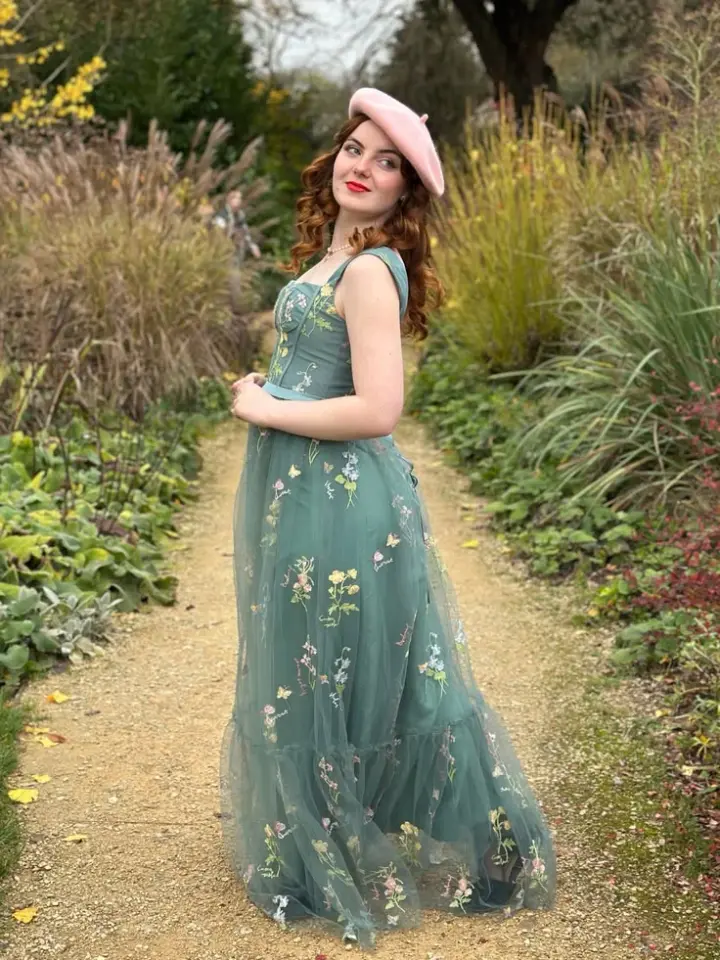 CottageCore Tulle Applique Prom Gown Green Women's Maxi Birthday Dress Casual Dress RS2998