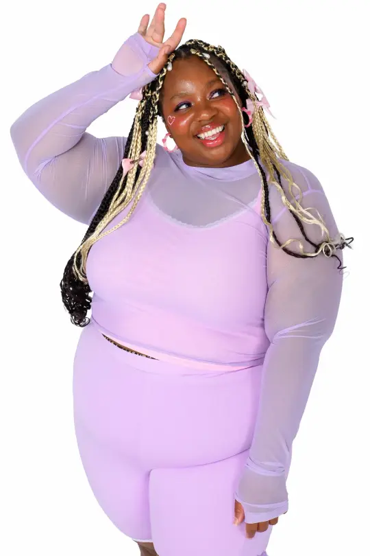 Basics Long Sleeve Mesh Top and Cami Set - Lavender/Pink