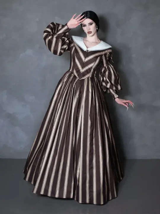 PRE-ORDER - NOSFERATU Taffeta Dress in Brown Stripes