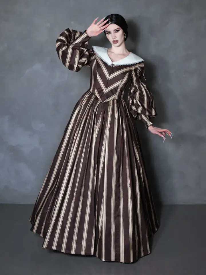 PRE-ORDER - NOSFERATU Taffeta Dress in Brown Stripes