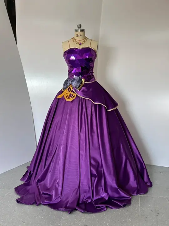 Purple halter-neck, fitted waist, full skirt, long ball gown R8369