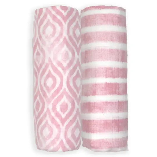 Tendertyme Baby Boys and Baby Girls 2 Pack Muslin Swaddle Blankets, Coral Pink