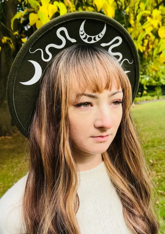 Olive Snake Moon Crown Vegan Felt Wide Brim Hat