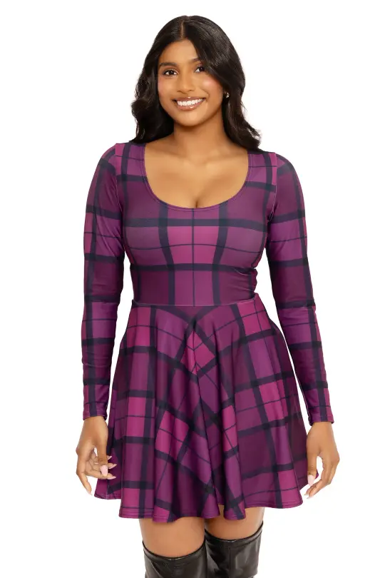 Tartan Fuchsia Toastie Long Sleeve Skater Dress