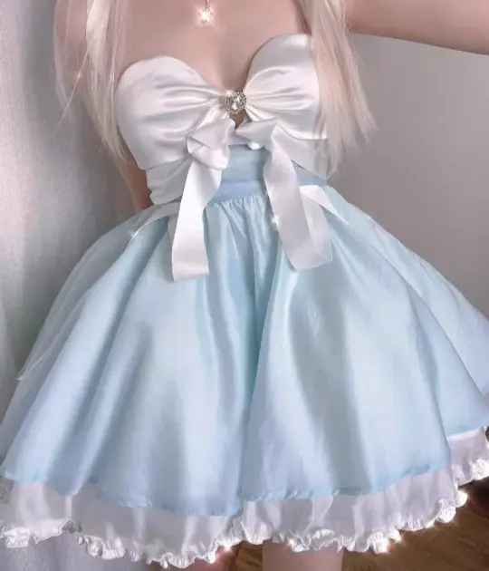 Cute Silky Women's Homecoming Dress Pale Blue Waist Fitted Short Prom Gown Birthday Dress RS3356