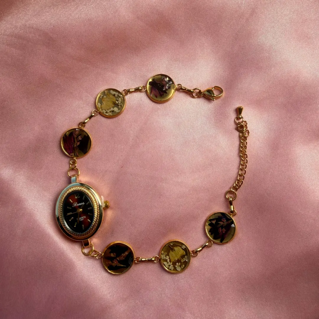 Caramel - Gold Real Flower Watch Bracelet