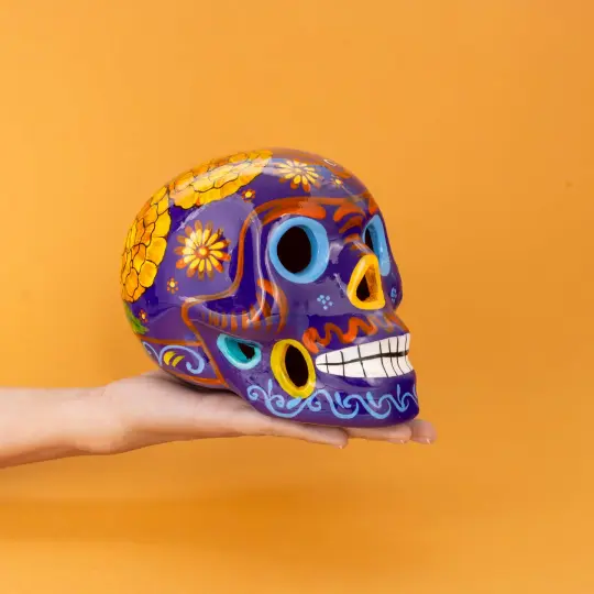 Hand-Painted Cempasuchil Lolo Limited Edition Clay Sugar Skulls