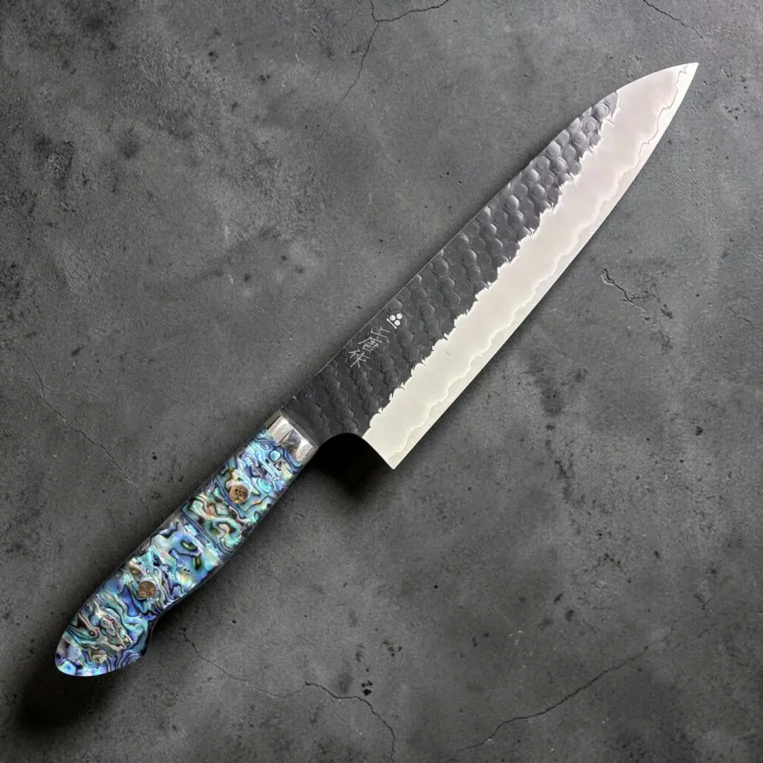 Nigara Hamono SG2 Kurouchi Tsuchime Gyuto 210 mm Abalone Western Handle