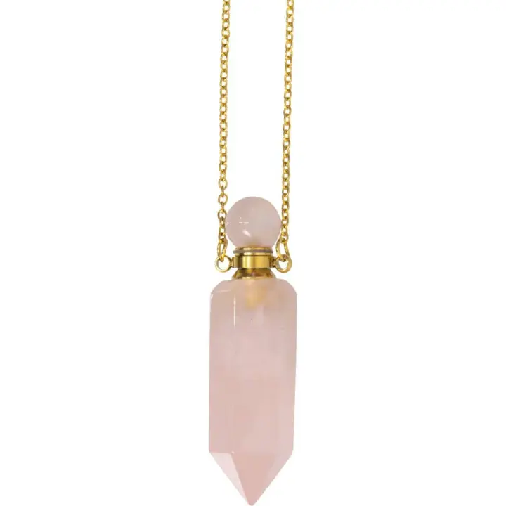 Rose Quartz Perfume Bottle Necklace