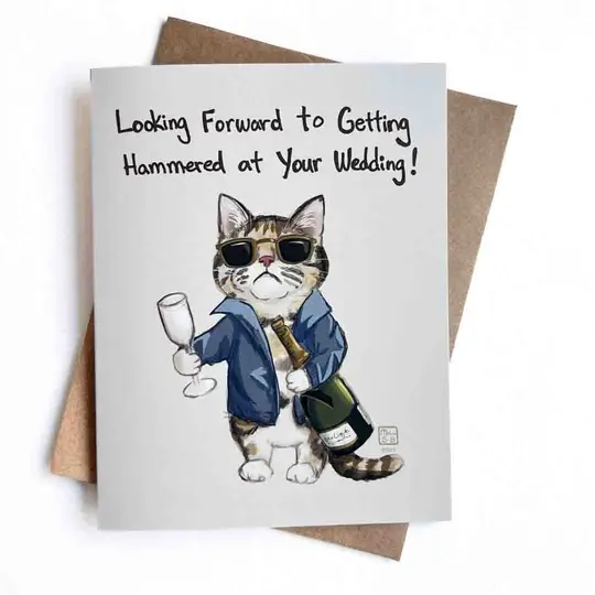 Drunk Cat Wedding Engagement Card