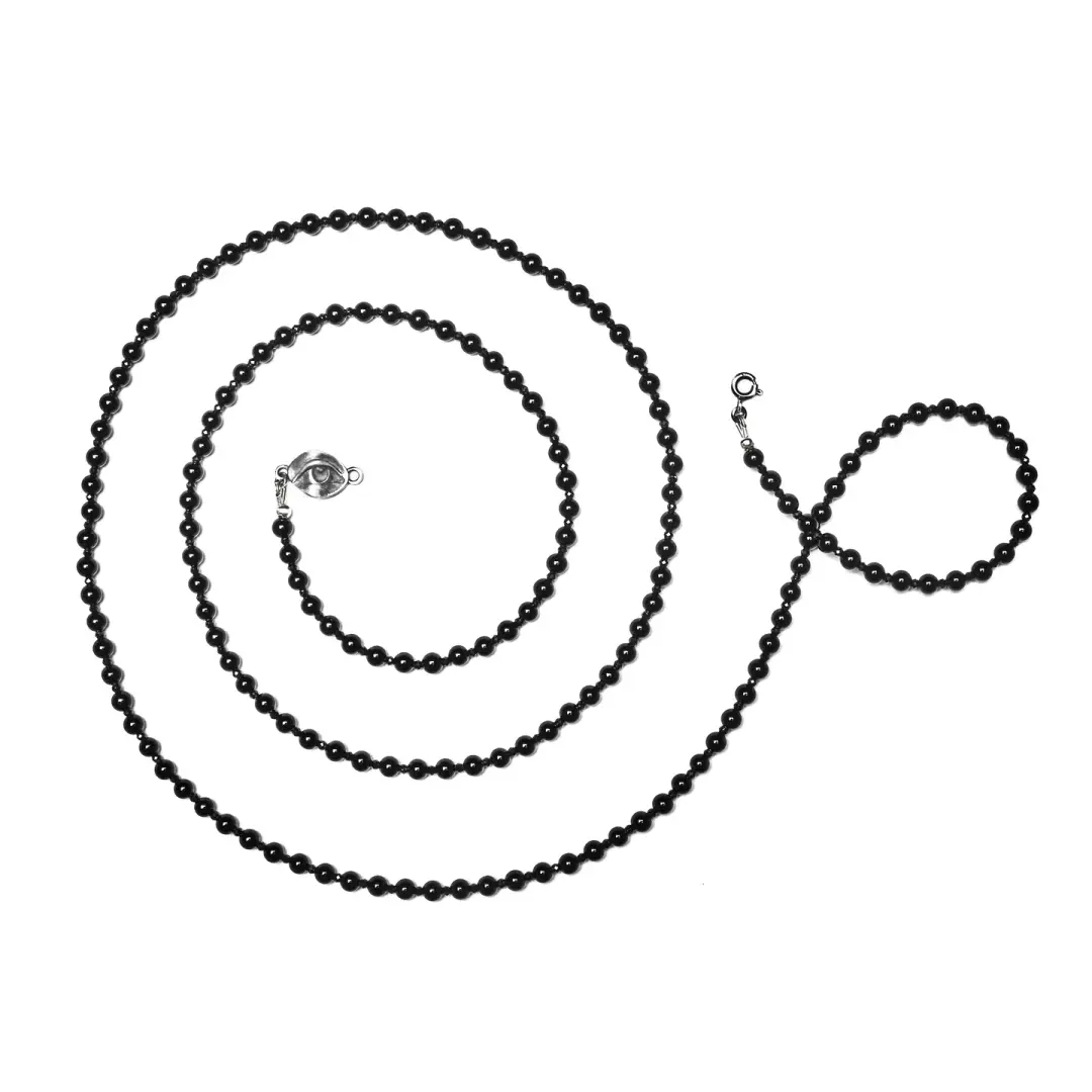 Elongated Morgana. Onyx Mourning Beads.