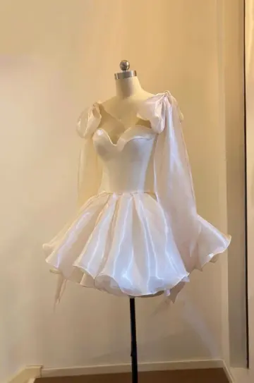 Cute White A-Line Spaghetti Straps with Bow-knot Corset Mini Birthday Dress Homecoming Dress RS425