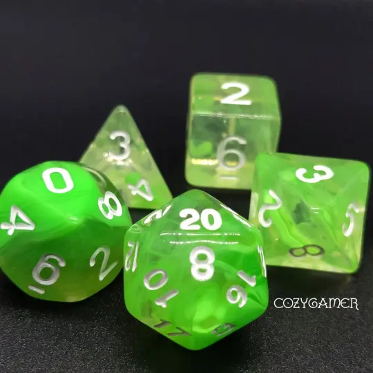 Summer Limes Dice Set. Glitter TTRPG Dice