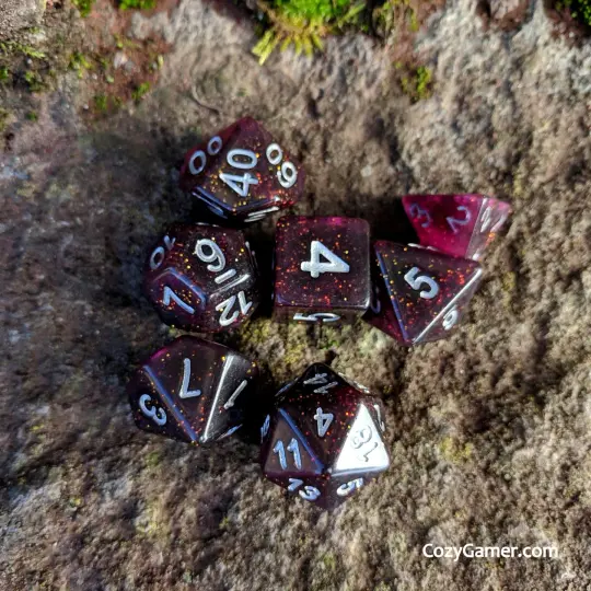 Necromancy Dice Set – Semi-Translucent Black & Purple Swirl