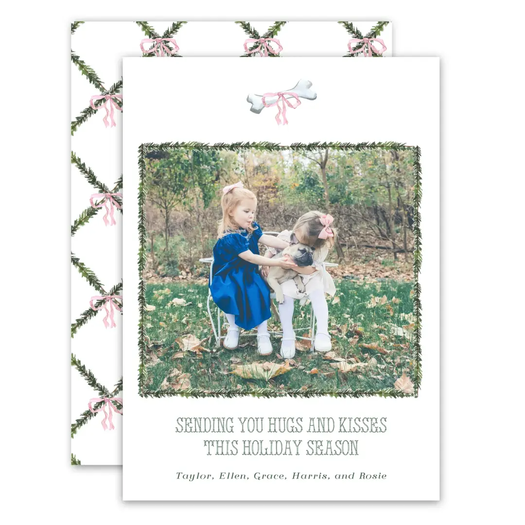 Trellis Garland & Pink Bow Holiday Card