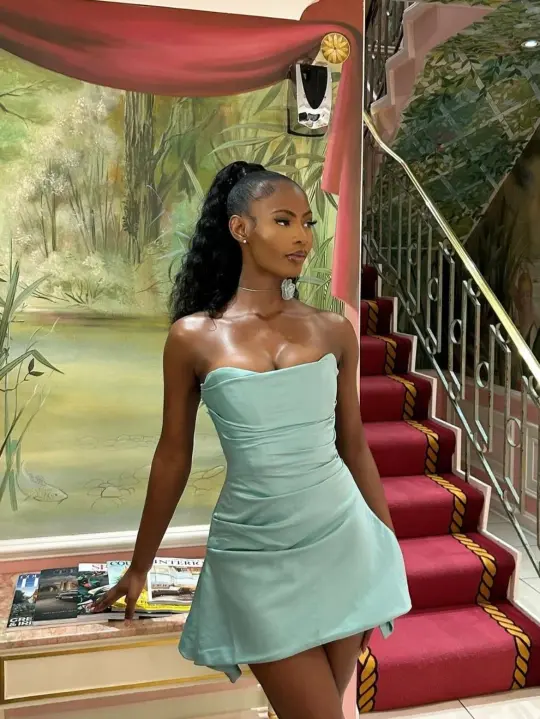 Minimalist Mint Green A-Line Strapless Bodycon Mini Summer Dress Homecoming Dress RS278