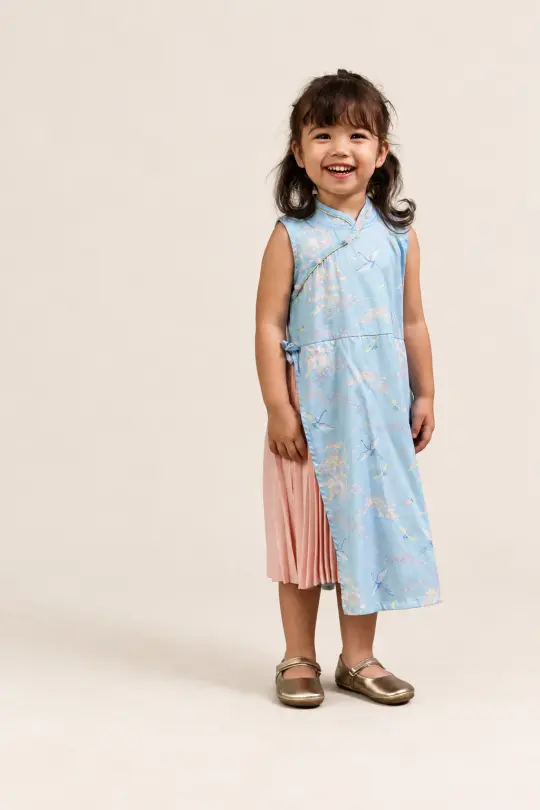 Wrap Cheongsam - Blue Cranes (4Y, 5Y left!)