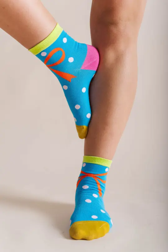 BLUE BOW DOT SOCKS