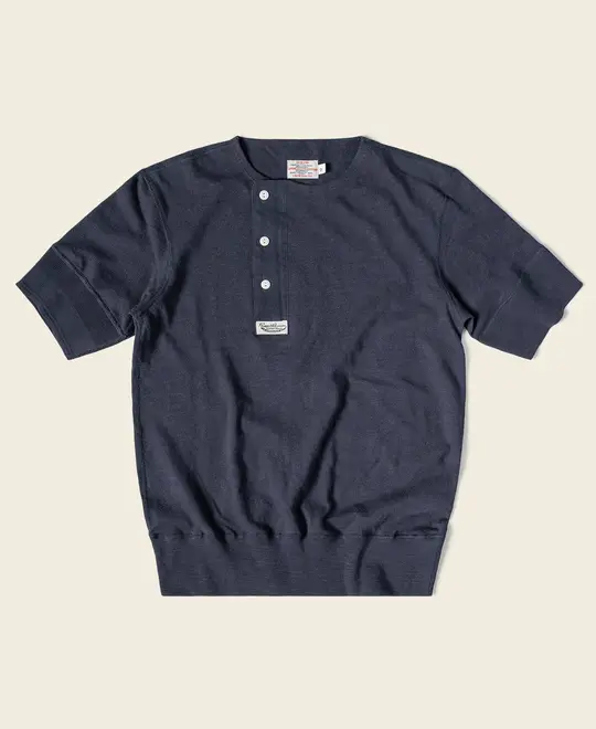 Side Closing Short Sleeve Henley T-Shirt - Navy