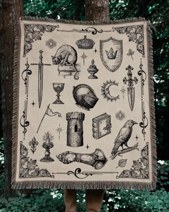 'Medieval Trinkets' Woven Tapestry Blanket