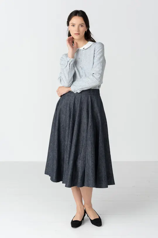Classic – Full-Circle Linen Denim Midi Skirt