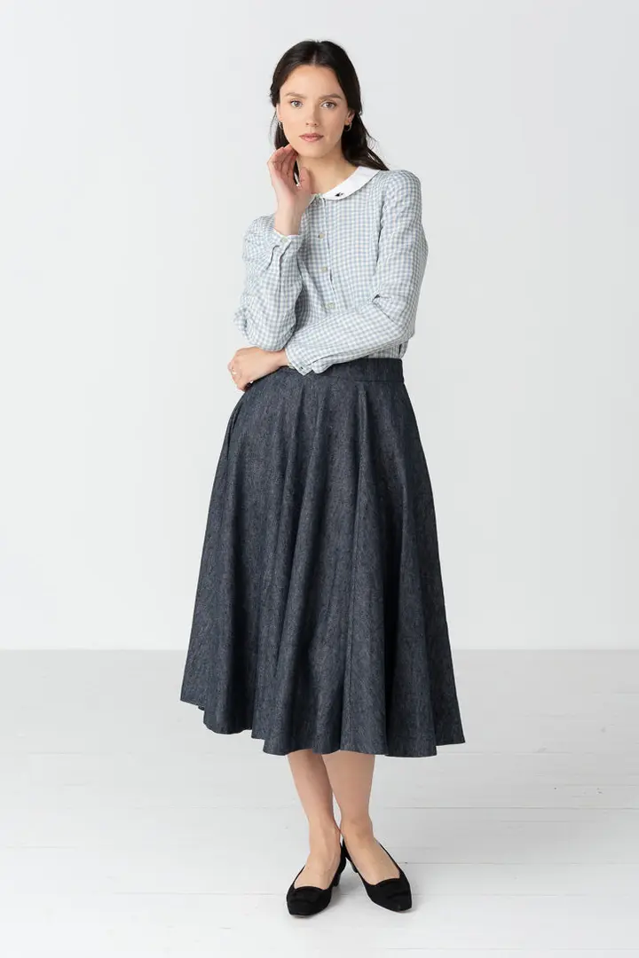 Classic – Full-Circle Linen Denim Midi Skirt