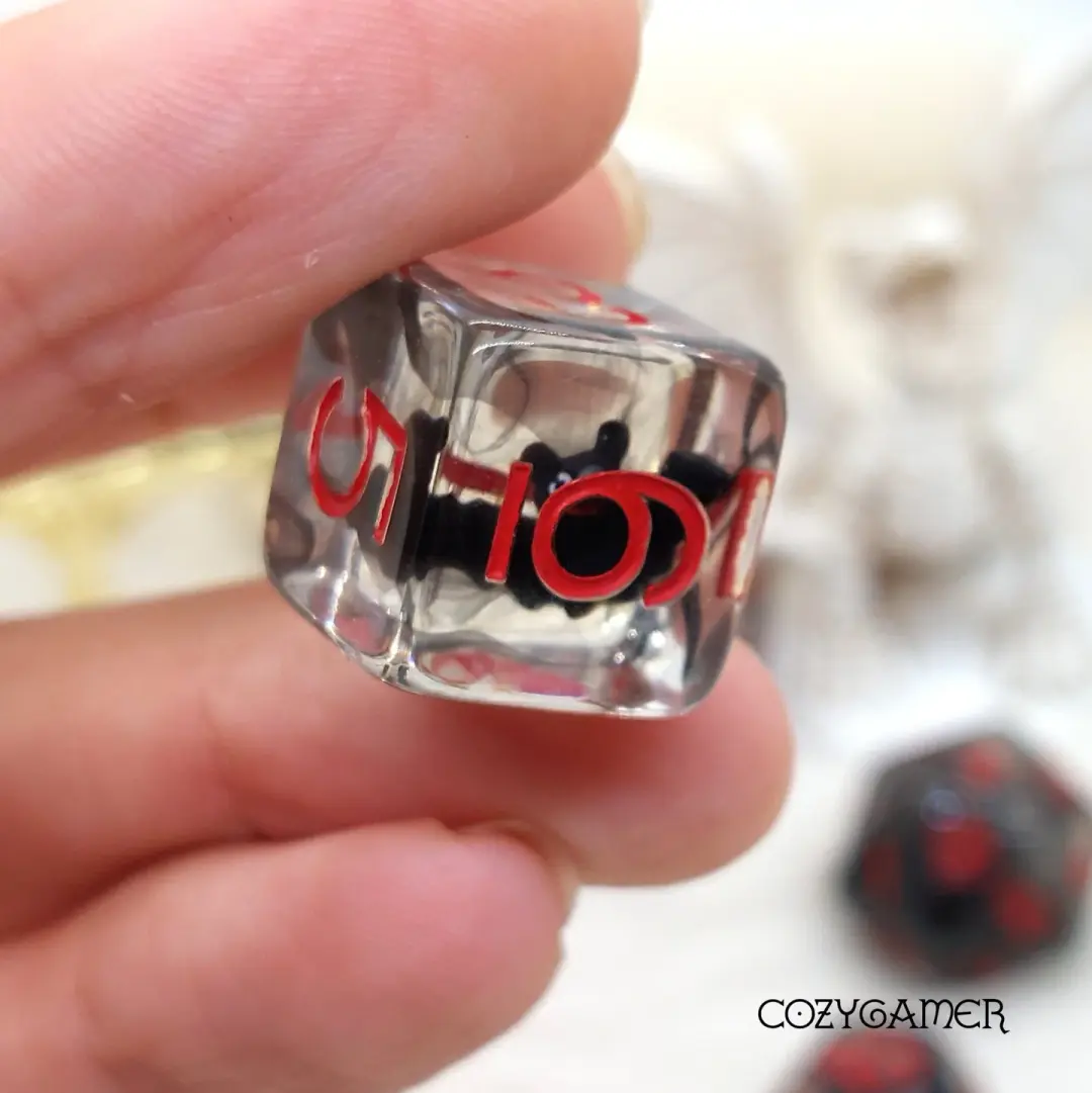 Bat Dice Set – 7-Piece Black Red Tiny Bats Gothic DnD Dice