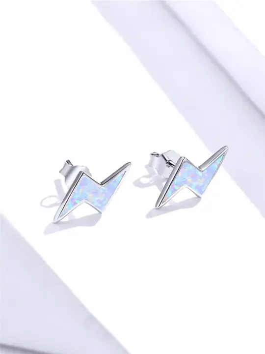 Opal Lightning Bolt Stud Earrings (925 Silver)