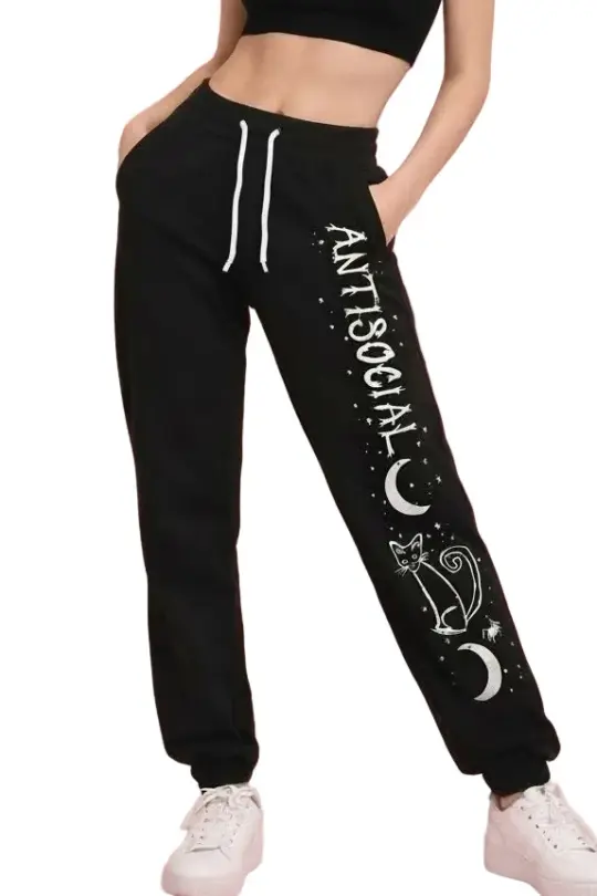 Antisocial Cat Witch Moon Jogger "Boyfriend" Sweat Gothic Pants