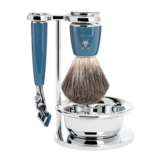 MÜHLE RYTMO 4 Pc. Shaving Set, Pure Badger Brush & Gillette® Fusion™ Razor, Petrol