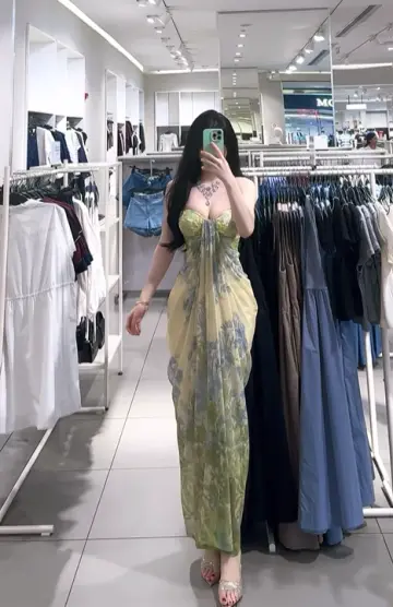 Light green floral print strapless fitted waist sexy long ball gown R7906