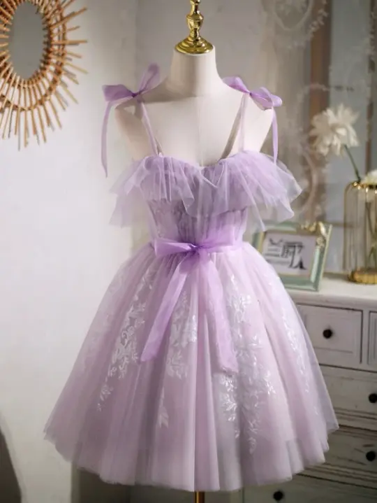 Charming Lavender Homecoming Dress ,A-Line Spaghetti Straps Embroidery Corset Pretty Birthday Dress RS1002