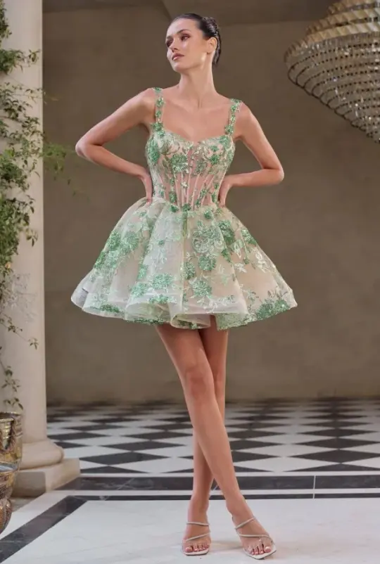 Fresh Floral A-Line Spaghetti Straps Bodycon Mini Summer Dress Homecoming Dress RS398