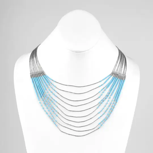 Ten Layer Liquid Silver & Turquoise Necklace (AS-IS)