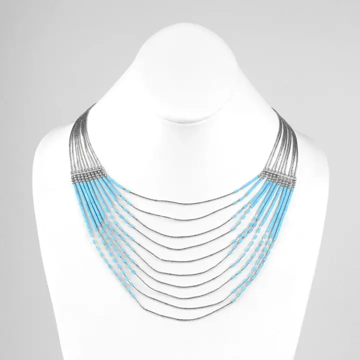 Ten Layer Liquid Silver & Turquoise Necklace (AS-IS)