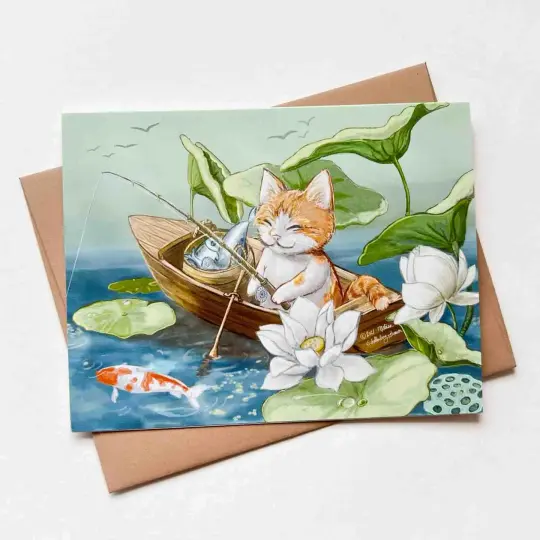 Fishing Kitty Card, Wholesale 6 Pack