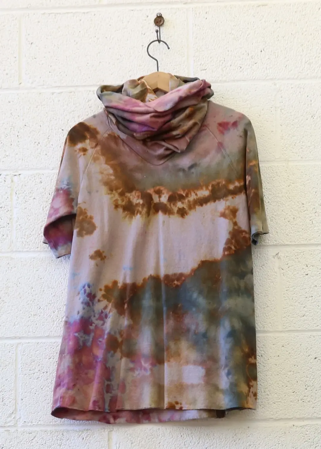 OOAK -  Chunky Cowl Raglan Shirt / L / MED Hemp/Organic Cotton / Ice Dye (138)