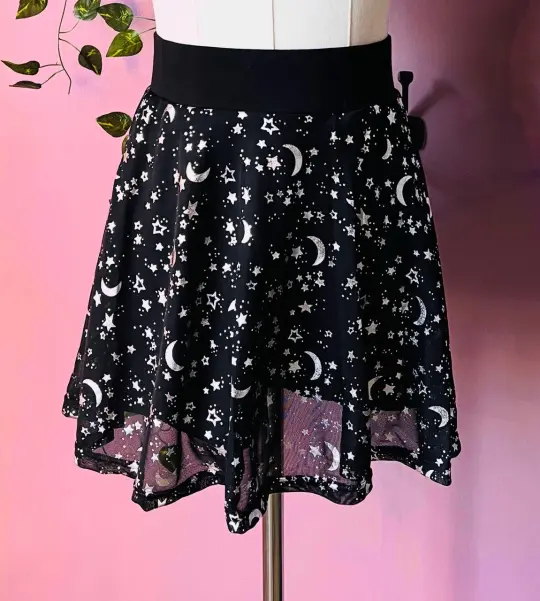 The Morbid Mini Skort - Moon & Stars -… – Goth Shorts
