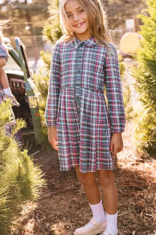 Mini Bowie Long Sleeve Dress in Season's Greetings Plaid
