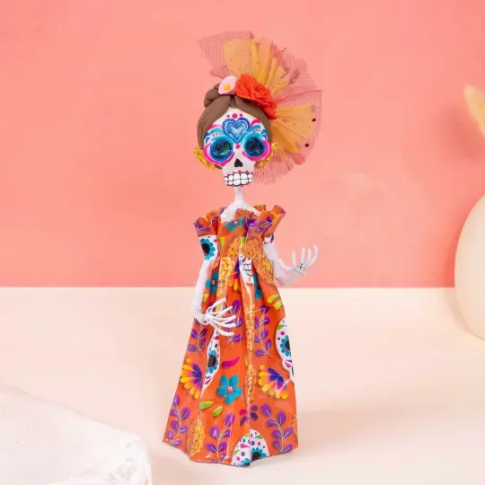 Papier-Mâché Sugar Skull Frida Sculpture