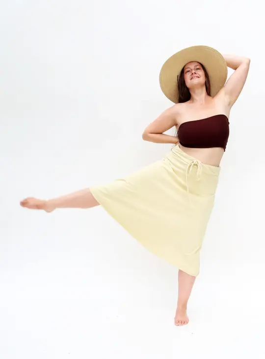Drawstring Waist Wanderer Below Knee Skirt