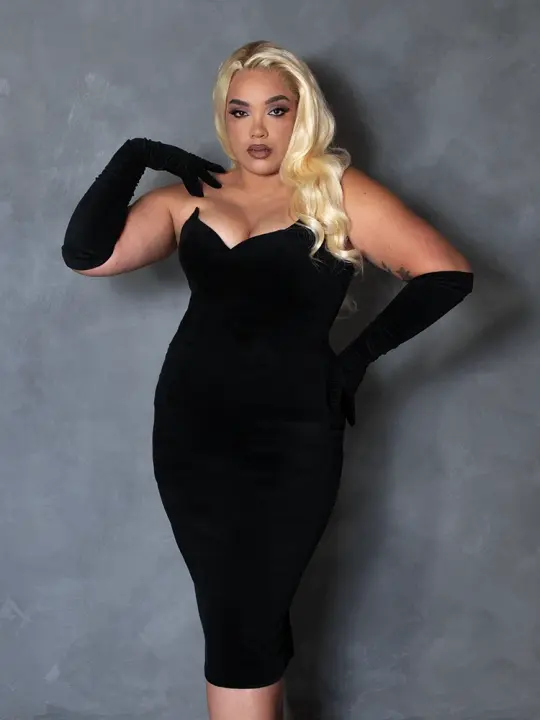 PRE-ORDER - Serpentine Wiggle Dress in Black with Matching Gloves